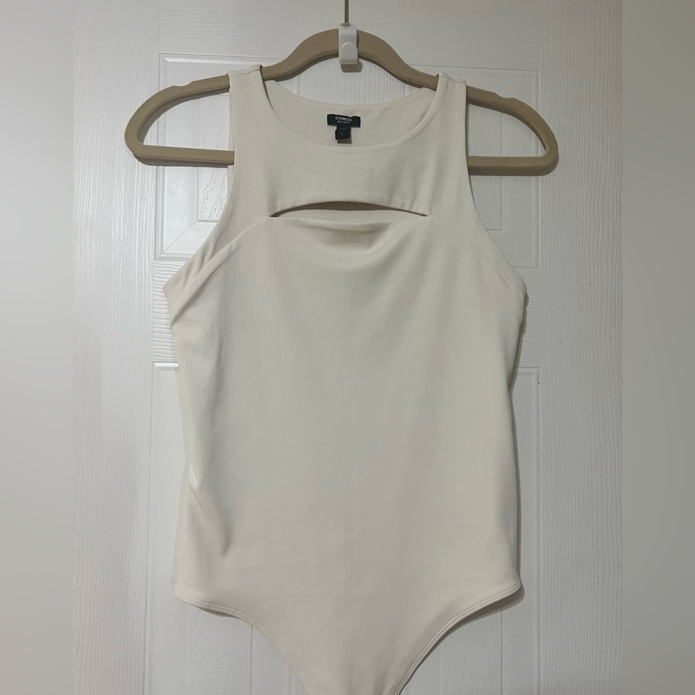 Express Body Contour Cutout Bodysuit. Color: Swan. Size: Small.